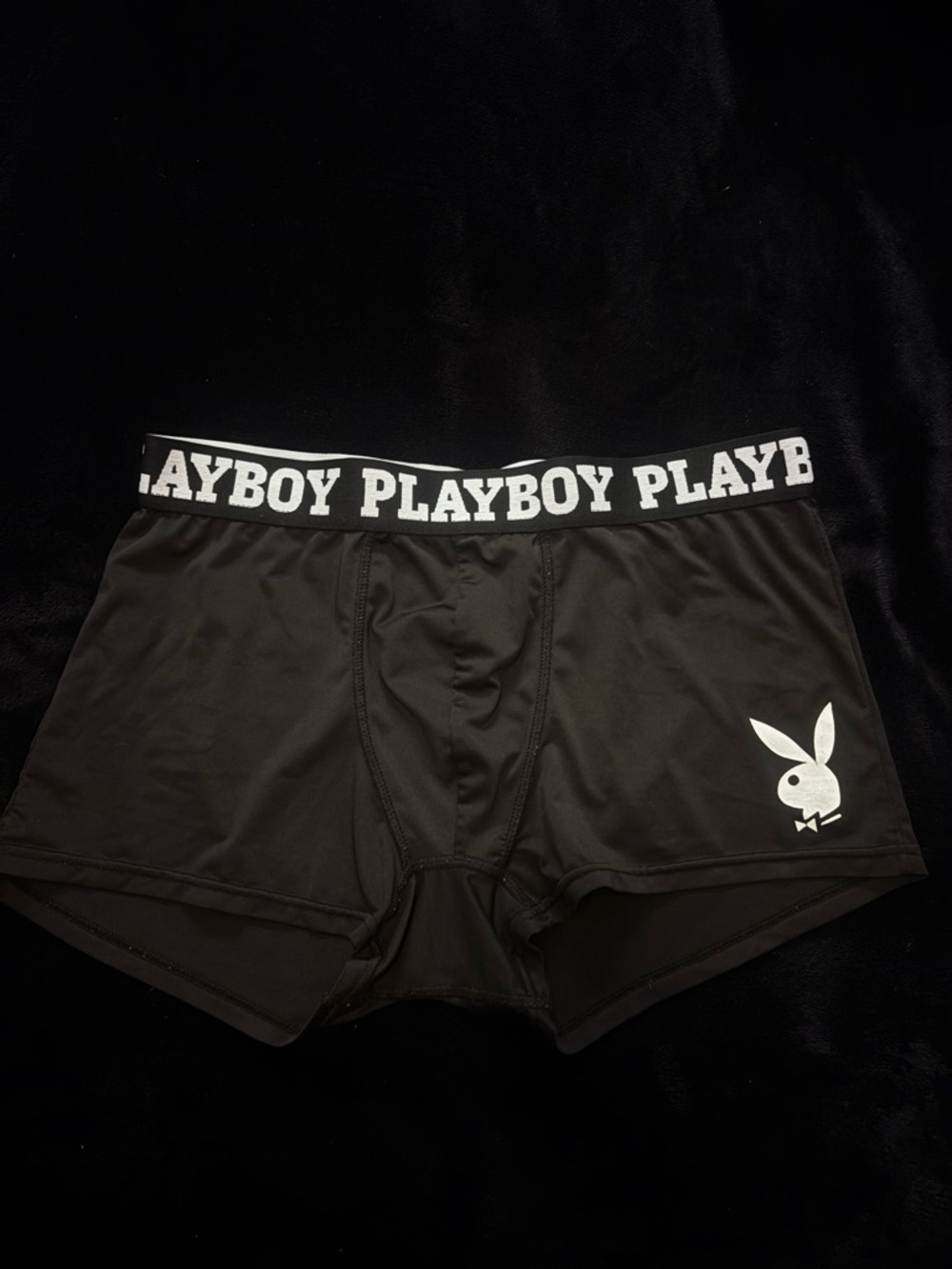 PLAYBOY Black Boxer Briefs with White Logo and Fold Over White Waistband